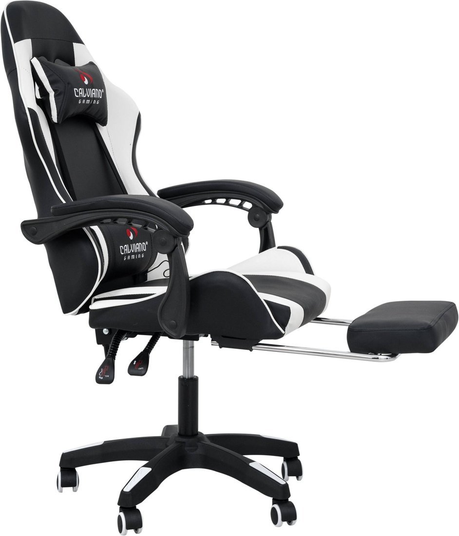 Игровое (геймерское) кресло Calviano 1584 (PU, черный/белый) - фото