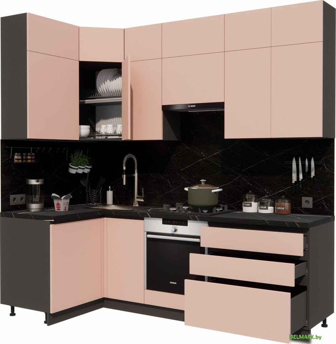 Готовая кухня ВерсоМебель Эко Премиум 1.2x2.4 левая (пудровый/ст. тунис) - фото2