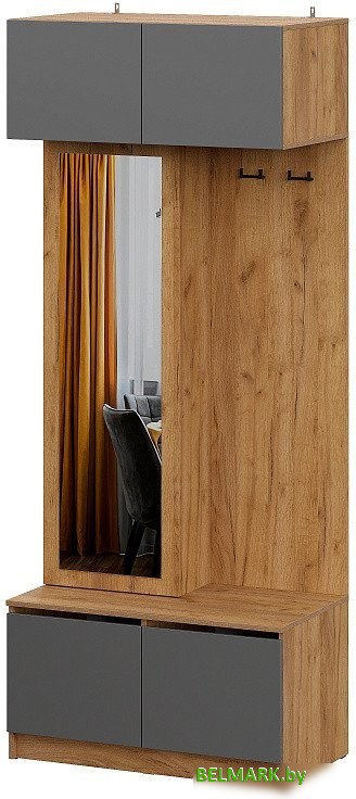 Вешалка для одежды NN мебель МС Авиньон К Серия 2 (дуб крафт золотой/графит серый, с зеркалом) - фото