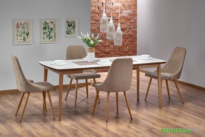 Кухонный стол Halmar Barret 90/190x80 (белый/дуб) - фото