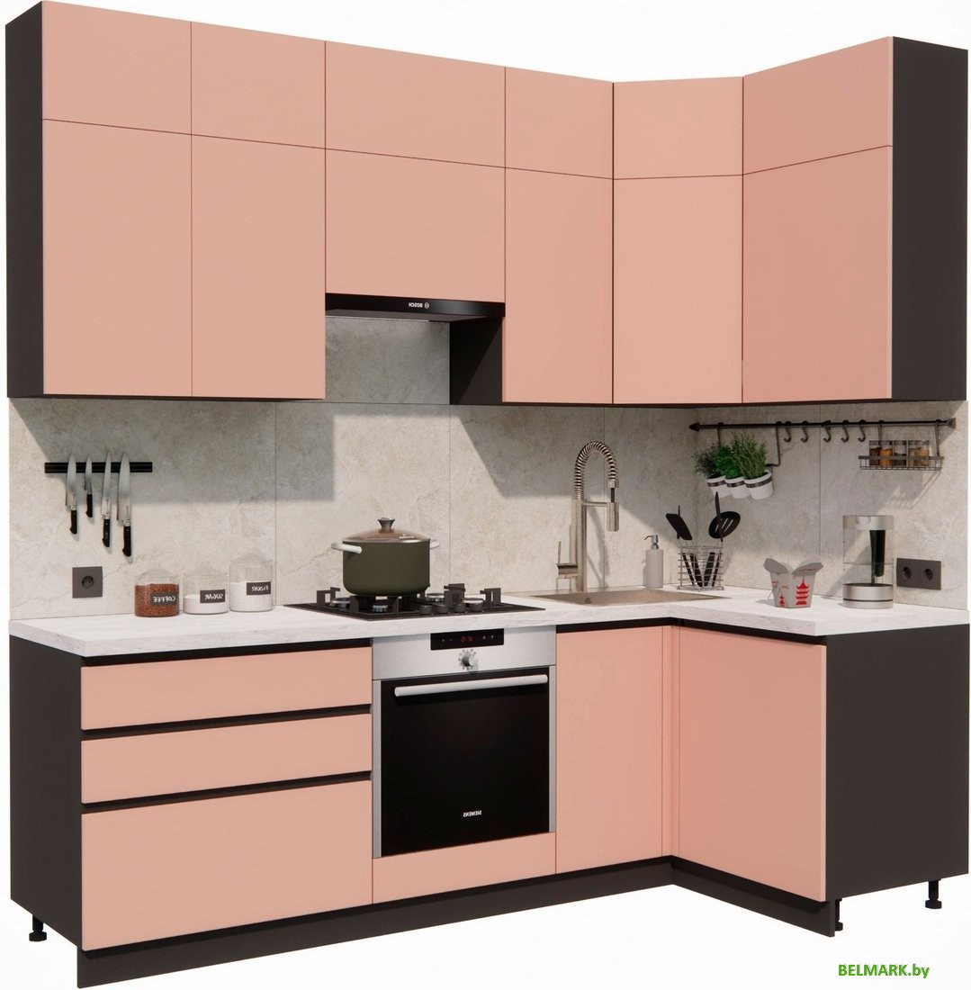 Готовая кухня ВерсоМебель Эко Премиум 1.2x2.4 правая (пудровый/ст. мрамор лацио) - фото