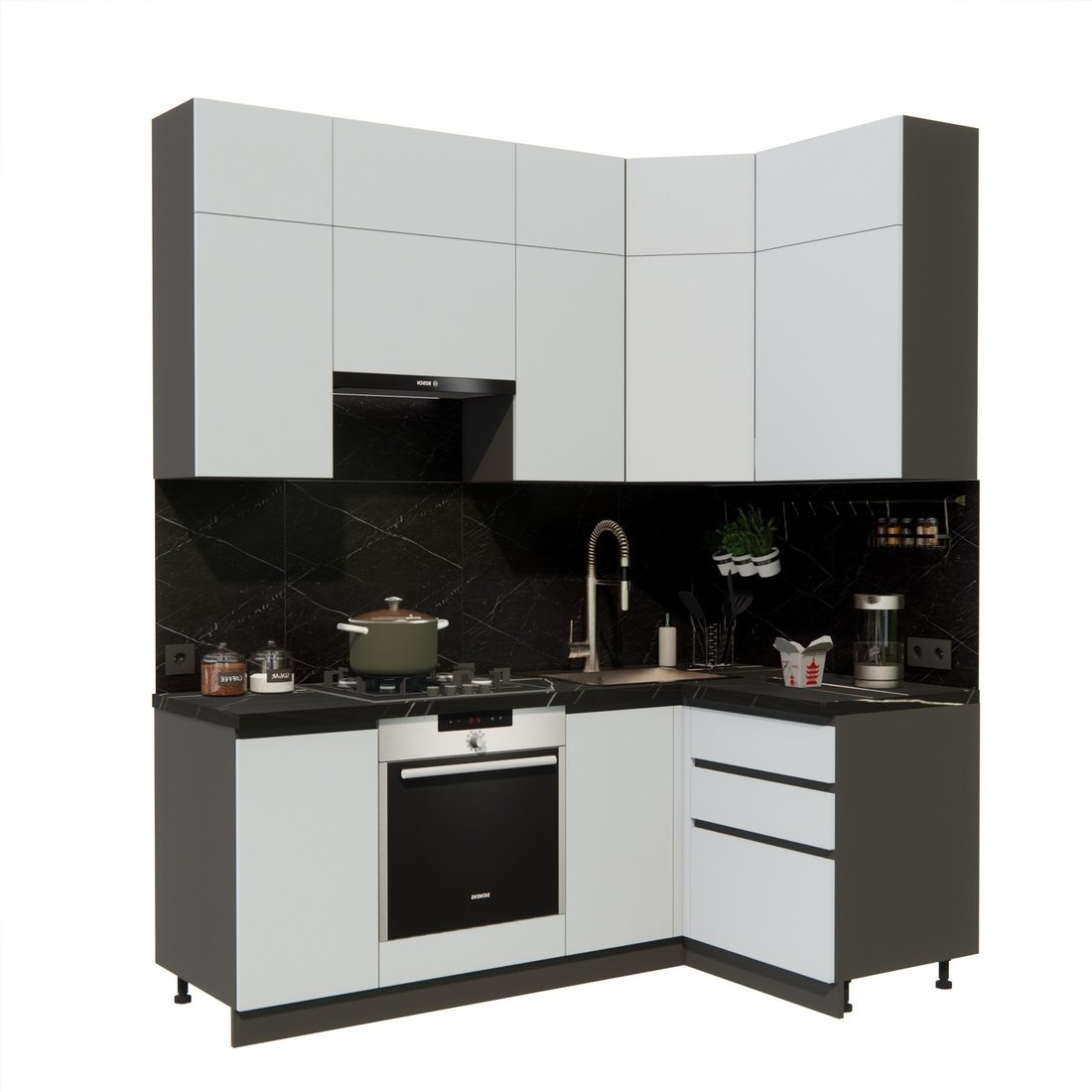 Готовая кухня ВерсоМебель Эко Премиум 1.2x2.0 правая (сумеречный голубой/ст. тунис) - фото