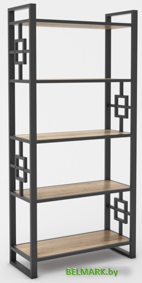 Стеллаж Hype Mebel Квадро 50x170 (черный/древесина белая) - фото