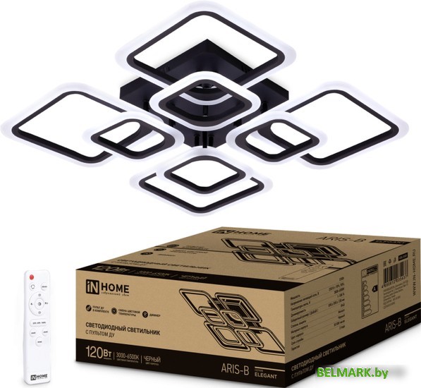 Припотолочная люстра In Home Aris-B 120Вт 230В 3000-6500K 8400Лм 590х590х130мм c пультом ДУ 4690612035437 - фото