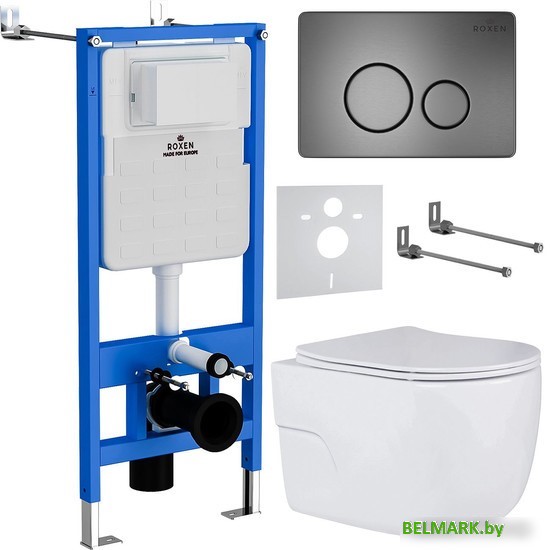 Унитаз подвесной Roxen Porto One Rimless 6 в 1 StounFix Dual Fresh 627320 (оружейная сталь/металл) - фото