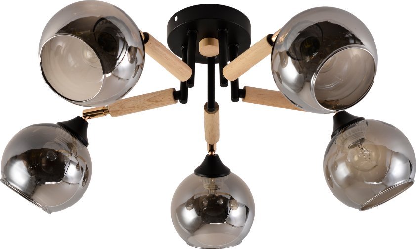 Припотолочная люстра Mirastyle MH-1570B/5 BK+FGD+WOOD - фото