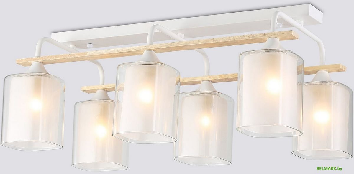 Люстра средней высоты Ambrella TR3033247/6 WH/WD (белый/дерево) - фото