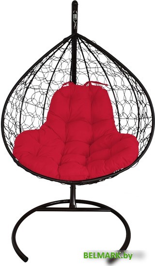 Подвесное кресло M-Group XL 11120406 (черный ротанг/красная подушка) - фото