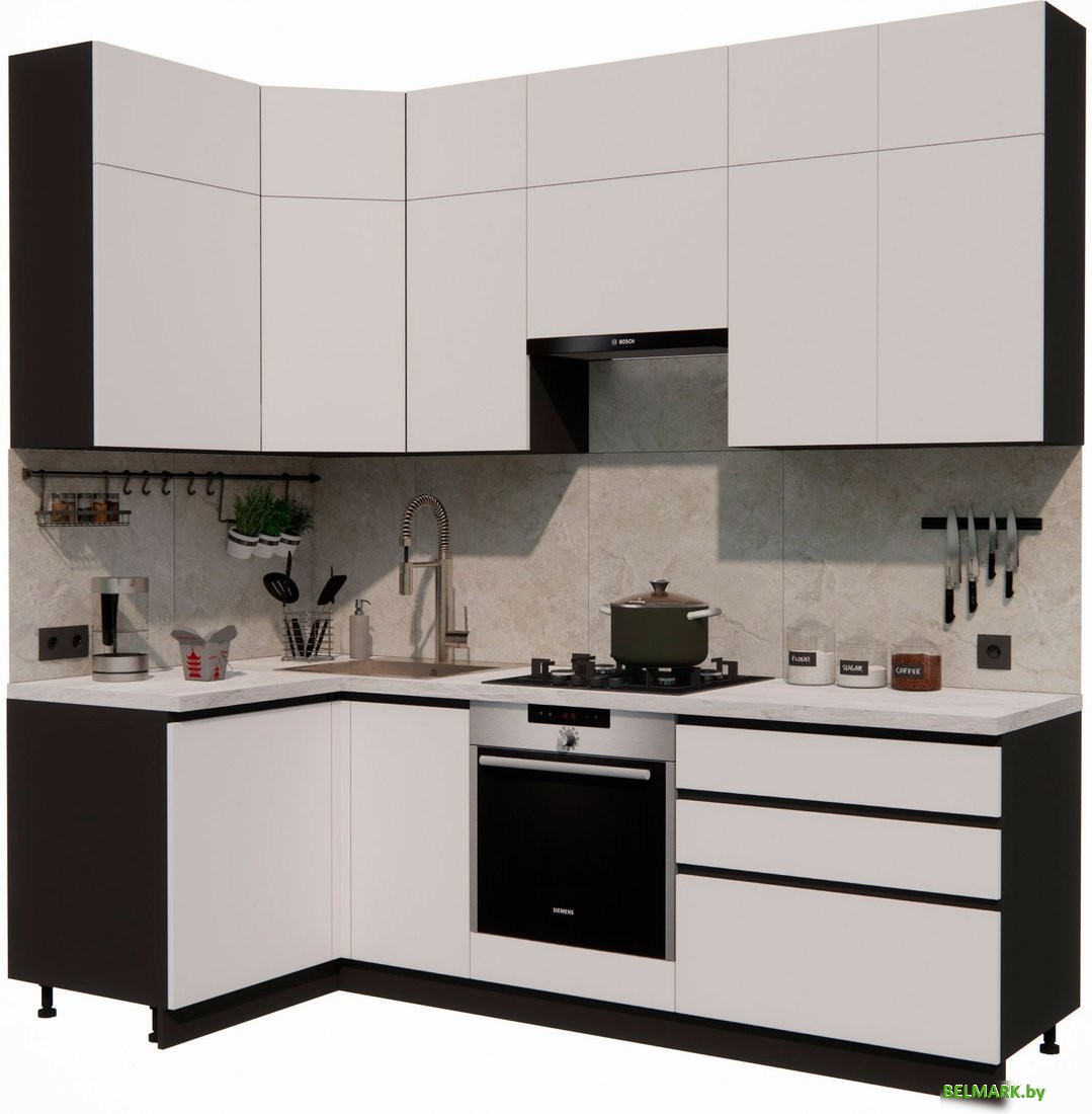 Готовая кухня ВерсоМебель Эко Премиум 1.2x2.4 левая (белый фасадный/ст. мрамор лацио) - фото