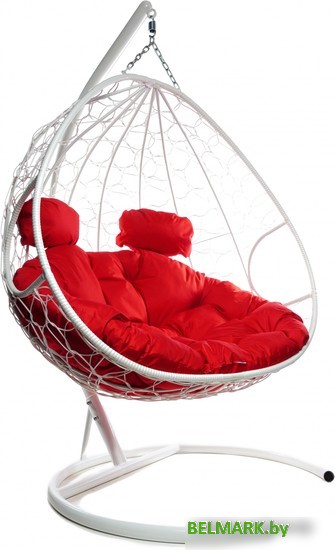 Подвесное кресло M-Group Для двоих 11450106 (белый ротанг/красная подушка) - фото