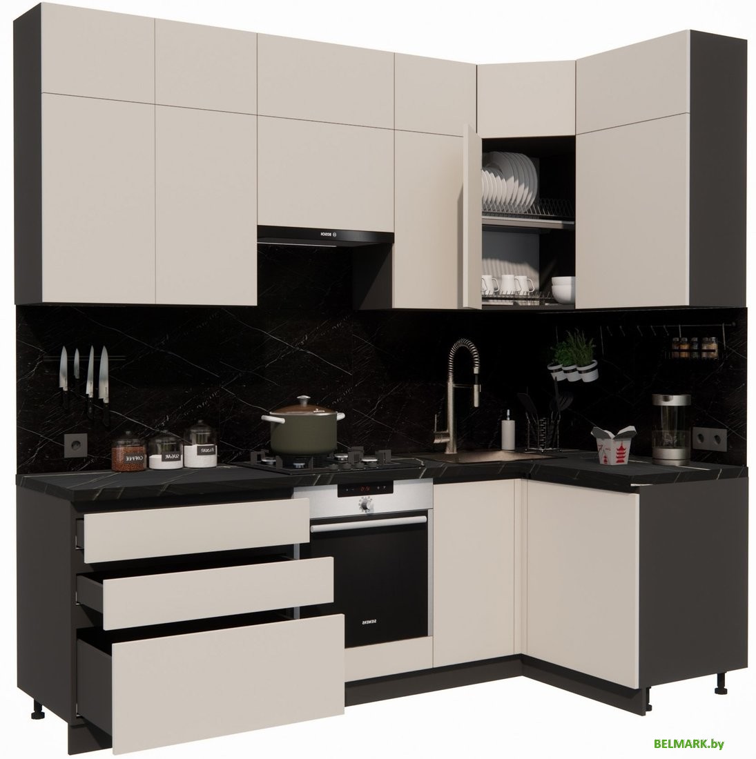 Готовая кухня ВерсоМебель Эко Премиум 1.2x2.4 правая (кашемир/ст. тунис) - фото2