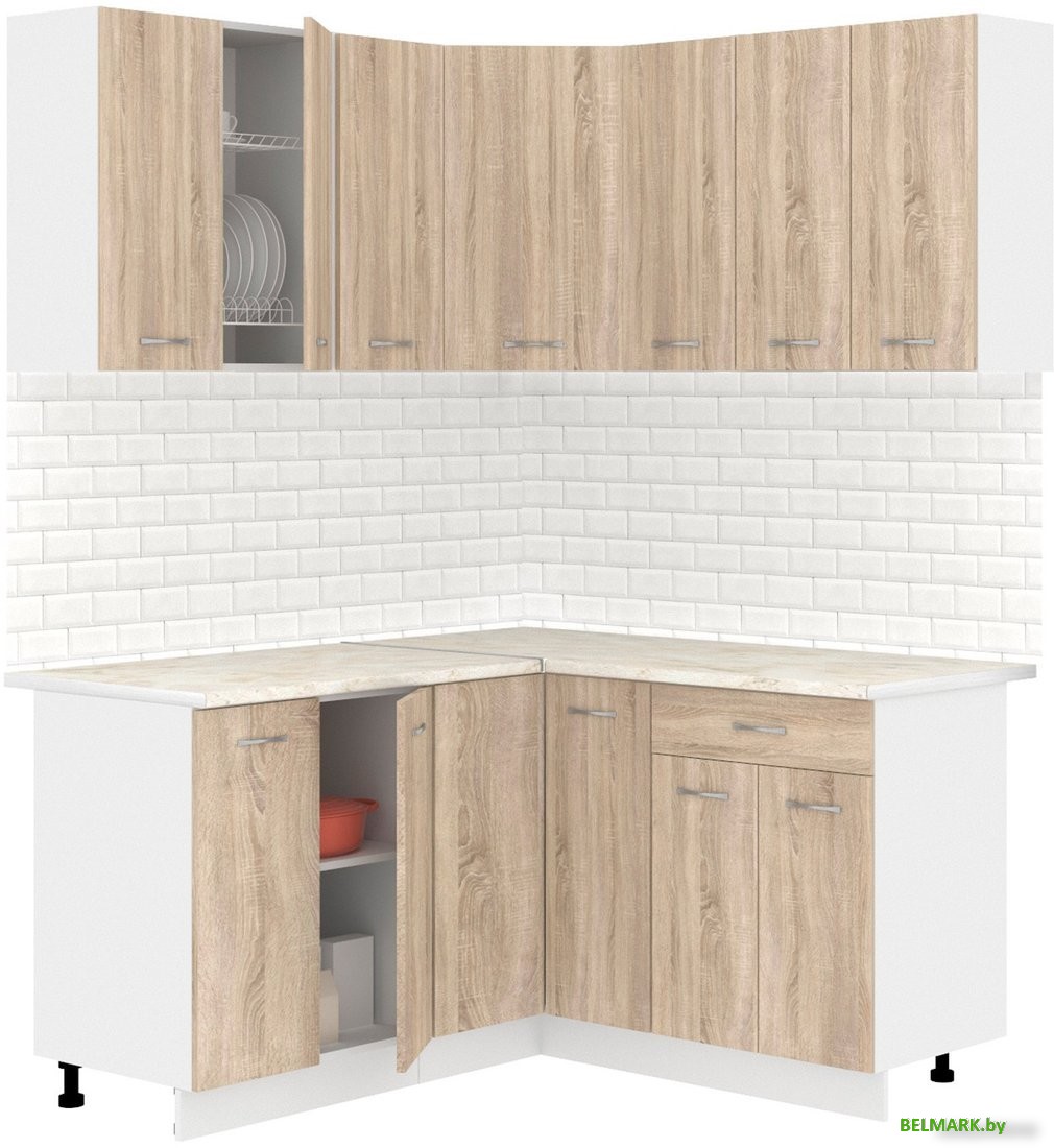 Готовая кухня Кортекс-мебель Корнелия Лира 1.5x1.5 (дуб сонома/королевский опал) - фото