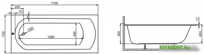 Ванна Polimat CLASSIC Slim 170x75 с ножками - фото2