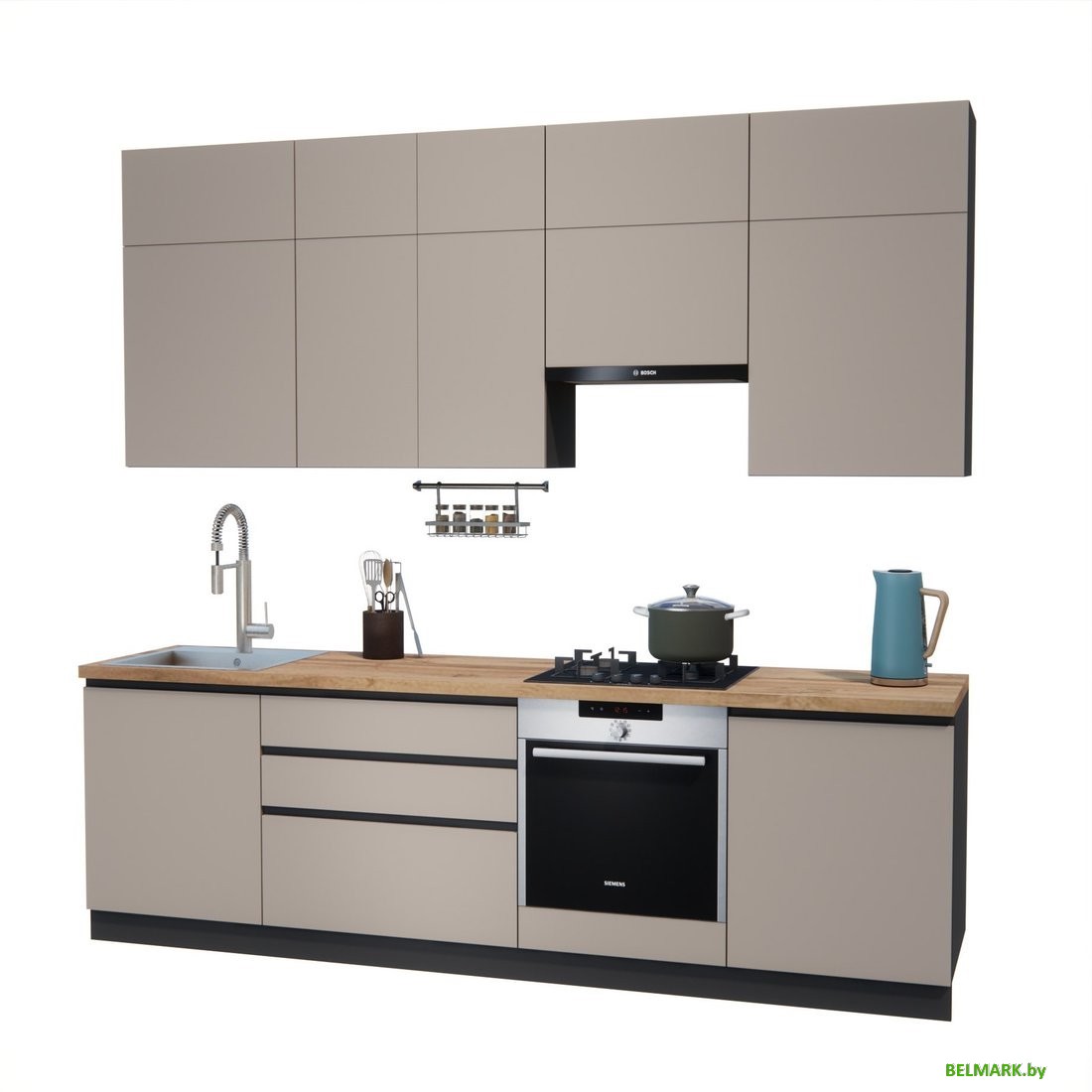 Готовая кухня ВерсоМебель Эко Премиум 2.6 (глиняный серый/ст. дуб вотан) - фото