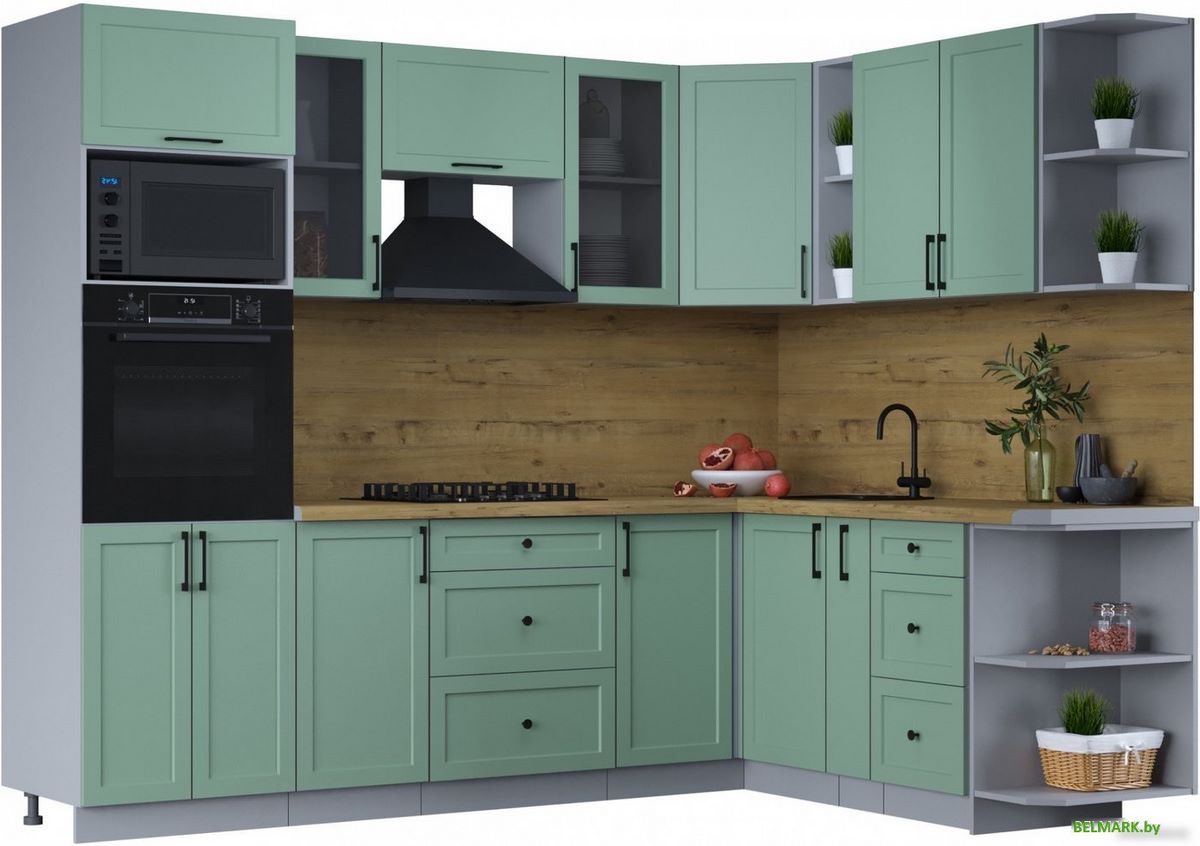 Готовая кухня Интерлиния Тренд 1.88x2.6 ВТ правая (мята/мята/дуб бунратти) - фото