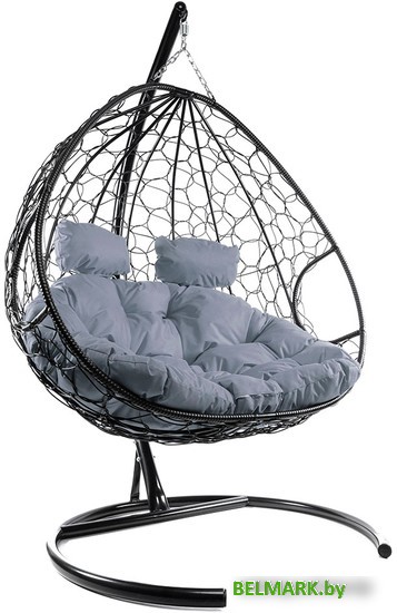 Подвесное кресло M-Group Для двоих 11450409 (черный ротанг/серая подушка) - фото