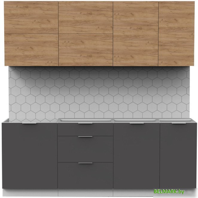 Готовая кухня Интермебель Микс Топ-36 2.1м без столешницы (дуб крафт золотой/графит серый) - фото