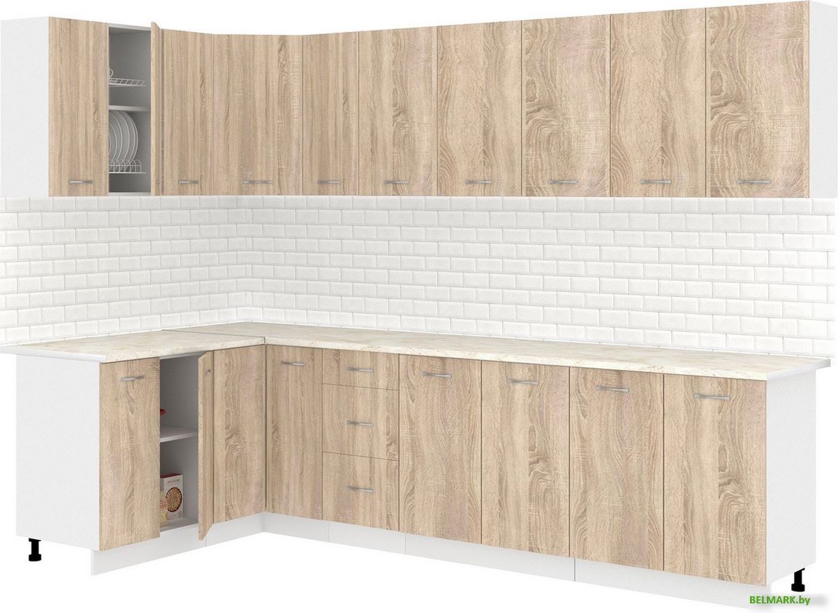Готовая кухня Кортекс-мебель Корнелия Лира 1.5x2.9 (дуб сонома/королевский опал) - фото