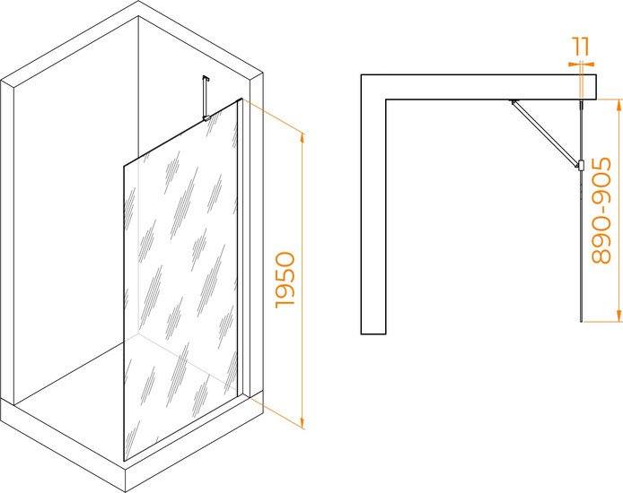 Душевая стенка RGW WA-102B 351010209-14 90 (черный/прозрачное стекло) - фото2