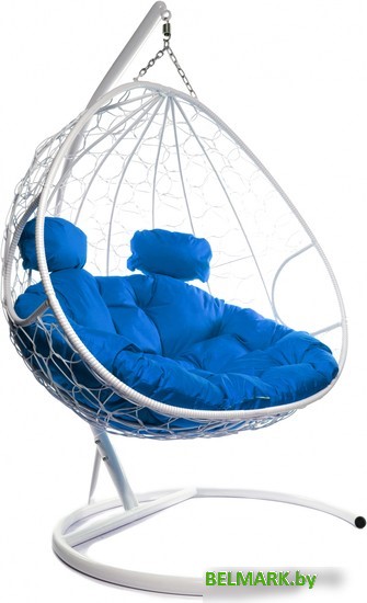 Подвесное кресло M-Group Для двоих 11450110 (белый ротанг/синяя подушка) - фото