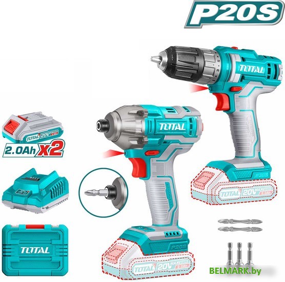 Total TOSLI230708 (шуруповерт, винтоверт, с 2-мя АКБ, кейс) - фото