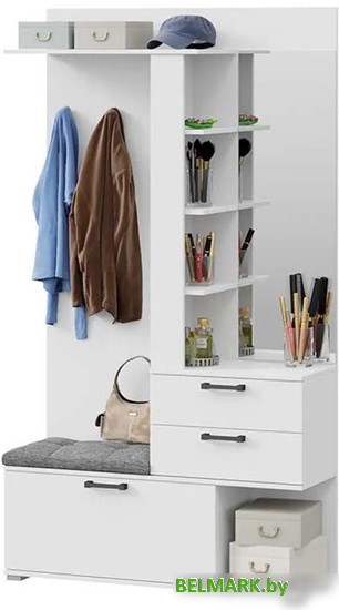 Стенка Трия Эрика с крючками и зеркалом тип 2 (белый ясень) - фото