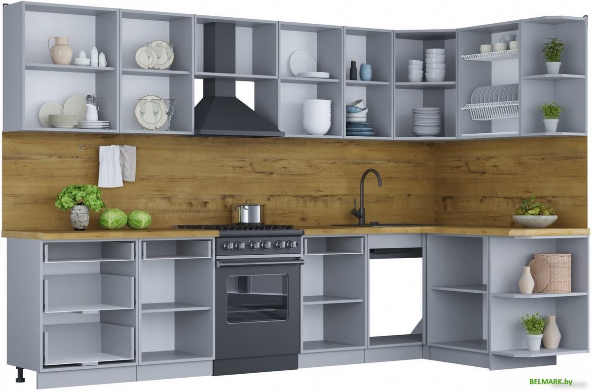 Готовая кухня Интерлиния Мила Шато 1.5x3.2 правая (океан/океан/дуб бунратти) - фото2