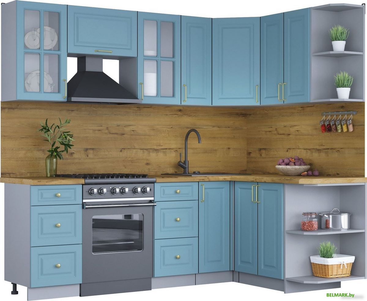 Готовая кухня Интерлиния Мила Шато 1.5x2.3 правая (океан/океан/дуб бунратти) - фото