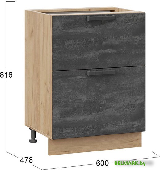 Шкаф напольный Трия Детройт 1Н6Я2 (дуб крафт золотой/угольный камень) - фото2