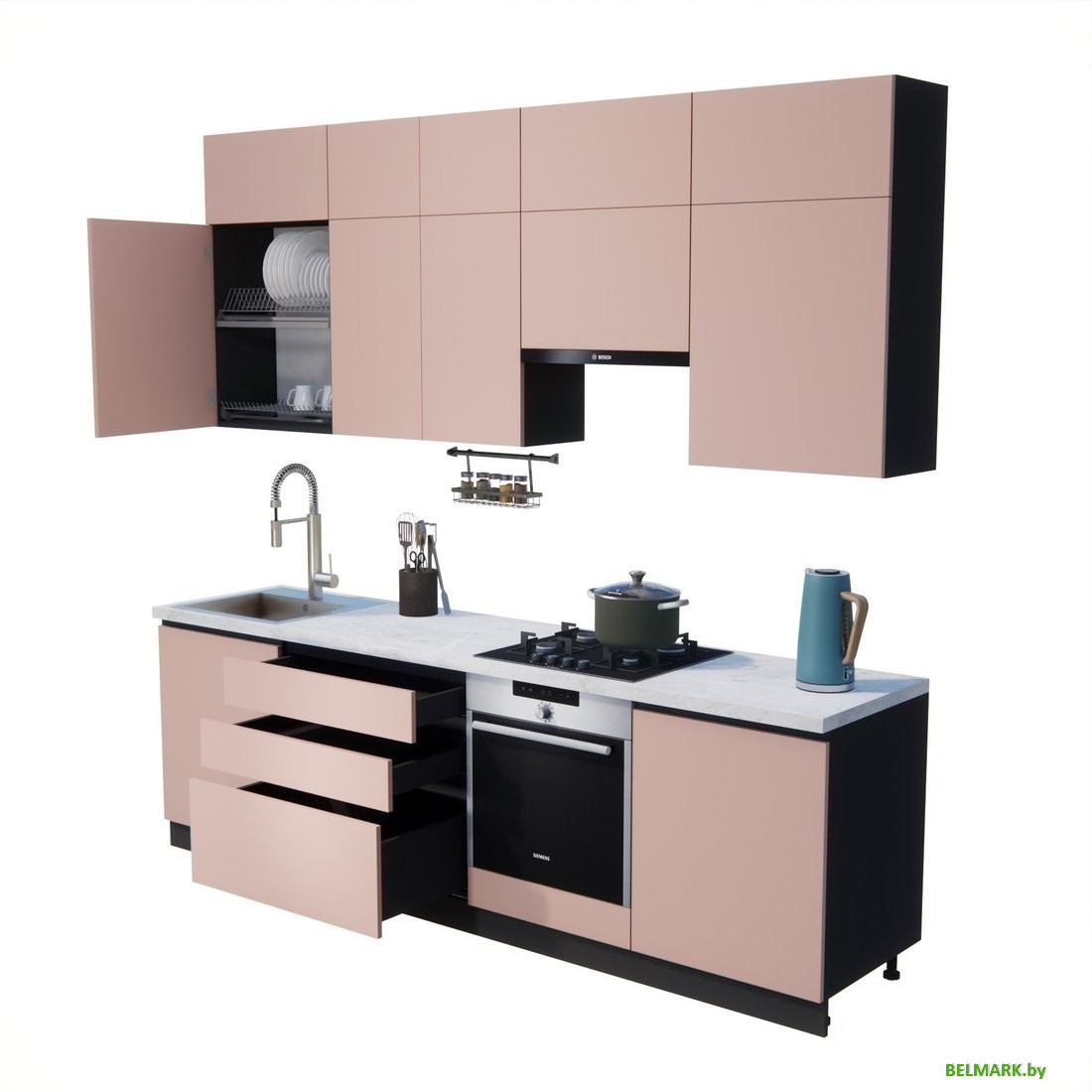 Готовая кухня ВерсоМебель Эко Премиум 2.6 (пудровый/ст. мрамор лацио) - фото2