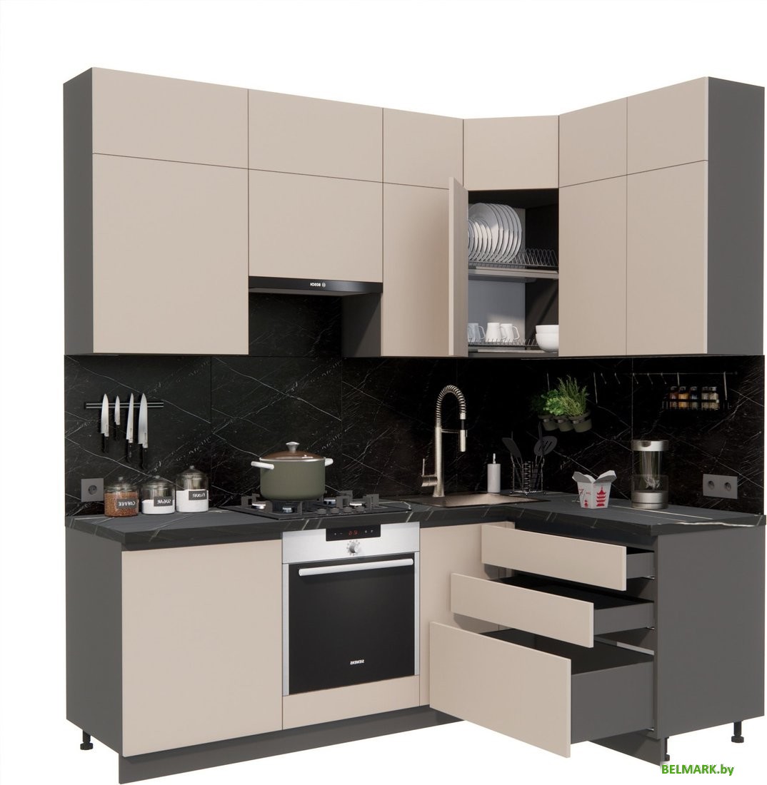 Готовая кухня ВерсоМебель Эко Премиум 1.4x2.2 правая (глиняный серый/ст. тунис) - фото2