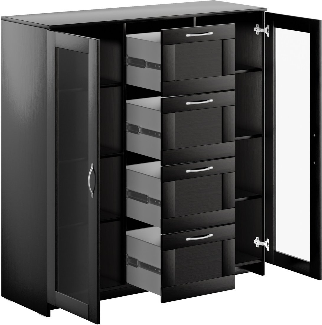 Тумба Mio Tesoro Сириус 2 двери со стеклом и 4 ящика 117x123 2.02.03.400.5 (дуб венге) - фото2