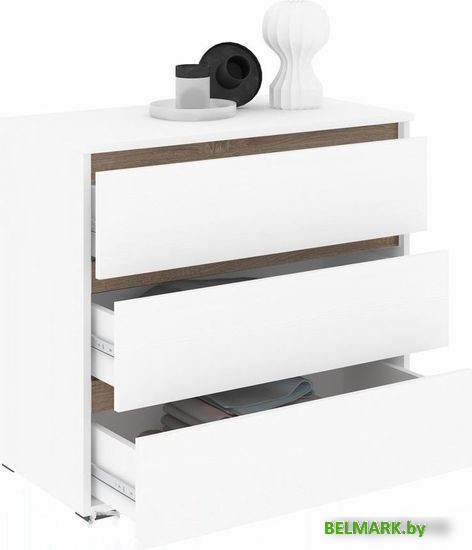 Комод Кортекс-мебель Бари 80 3ш (белый/белый/дуб сонома) - фото2