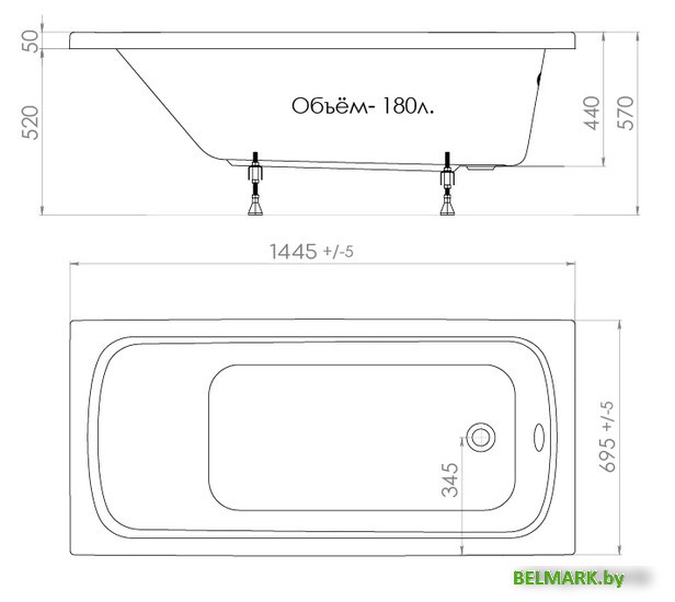 Ванна Triton Стандарт 145x70 (с ножками) - фото2