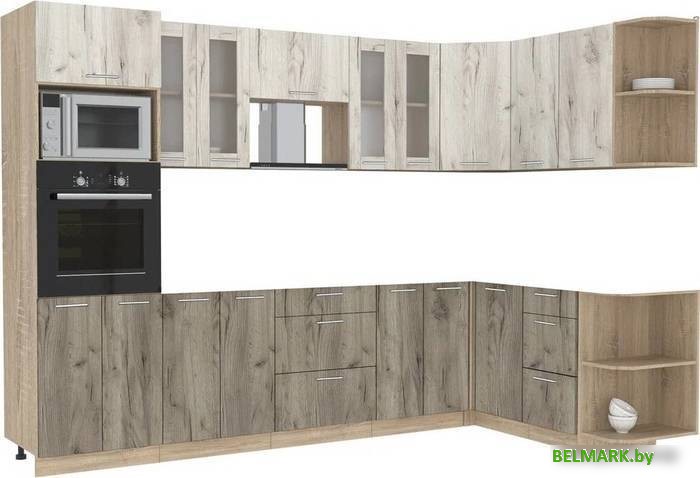 Готовая кухня Интерлиния Мила 1.68x3.0 правая без столешницы (дуб белый/дуб серый) - фото