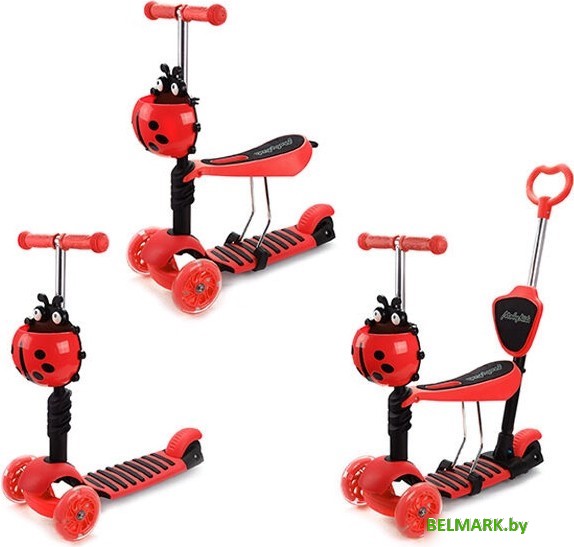 Трехколесный самокат Moby Kids Божья коровка 3 в 1 641275 (красный) - фото2