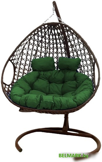 Подвесное кресло M-Group Для двоих Люкс 11510204 (коричневый ротанг/зеленая подушка) - фото