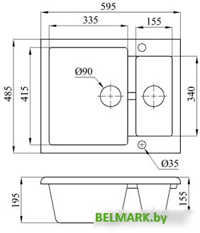 Кухонная мойка БелЭворс Duet R (черный, без сифона) - фото2