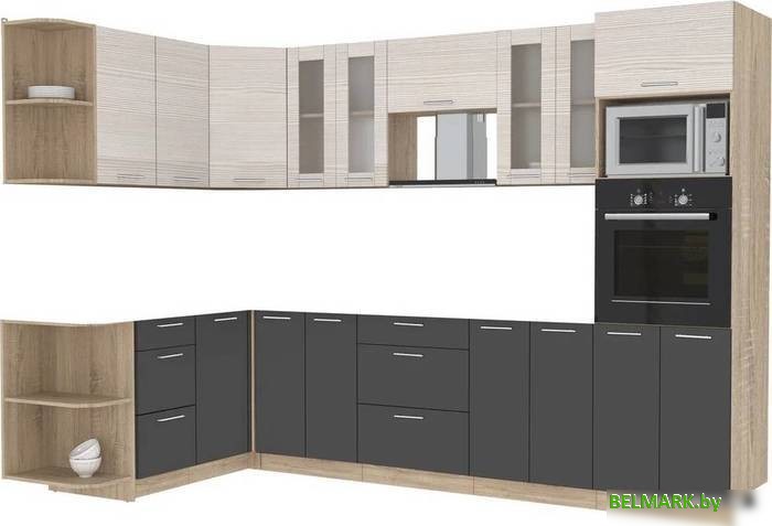 Готовая кухня Интерлиния Мила 1.68x3.0 левая без столешницы (вудлайн кремовый/антрацит) - фото