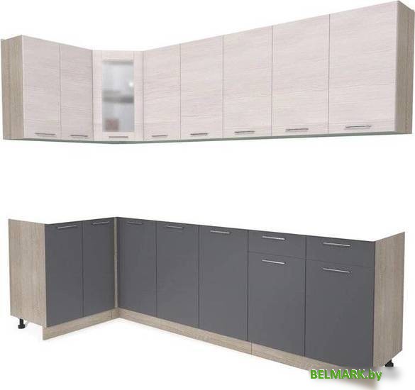 Готовая кухня Интерлиния Мила 12x26 без столешницы (вудлайн кремовый/антрацит) - фото