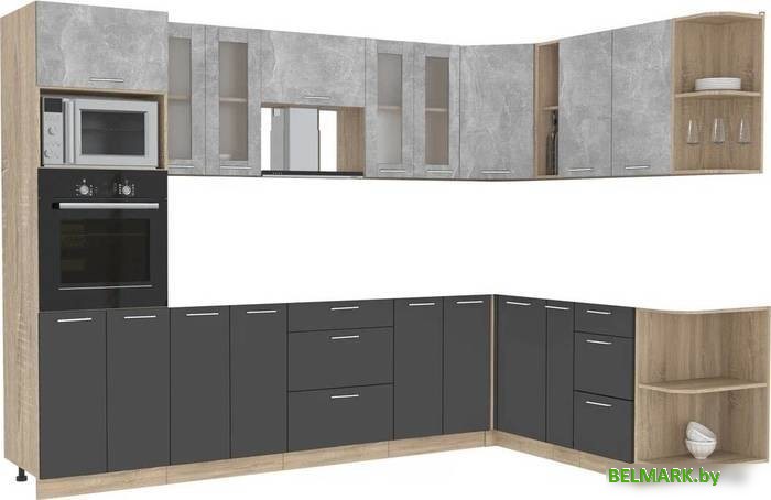 Готовая кухня Интерлиния Мила 1.88x3.0 правая без столешницы (бетон/антрацит) - фото