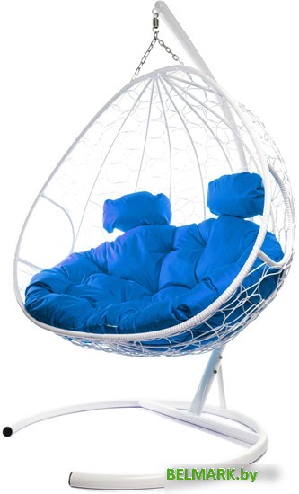 Подвесное кресло M-Group Для двоих 11450110 (белый ротанг/синяя подушка) - фото2