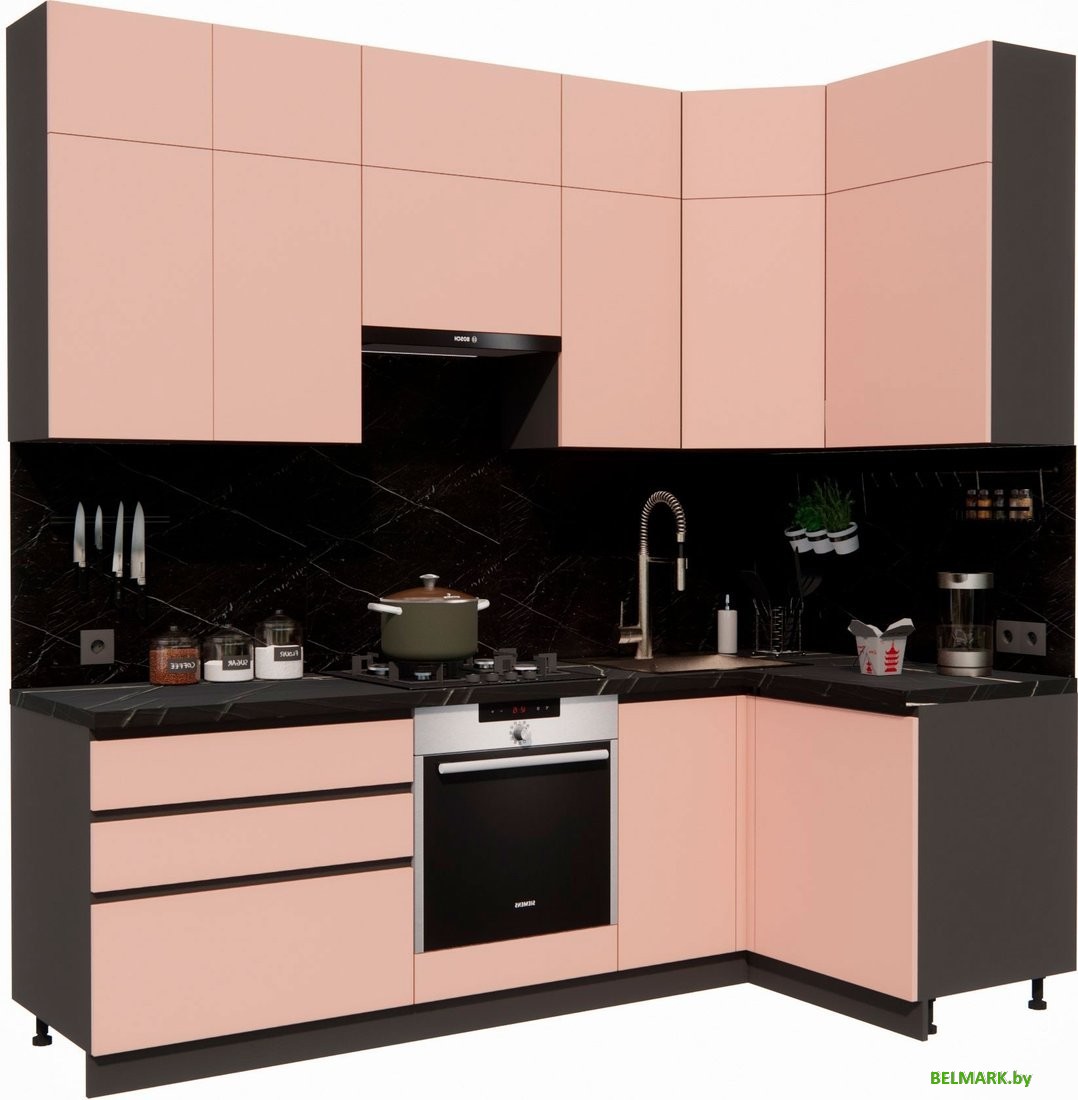 Готовая кухня ВерсоМебель Эко Премиум 1.2x2.4 правая (пудровый/ст. тунис) - фото