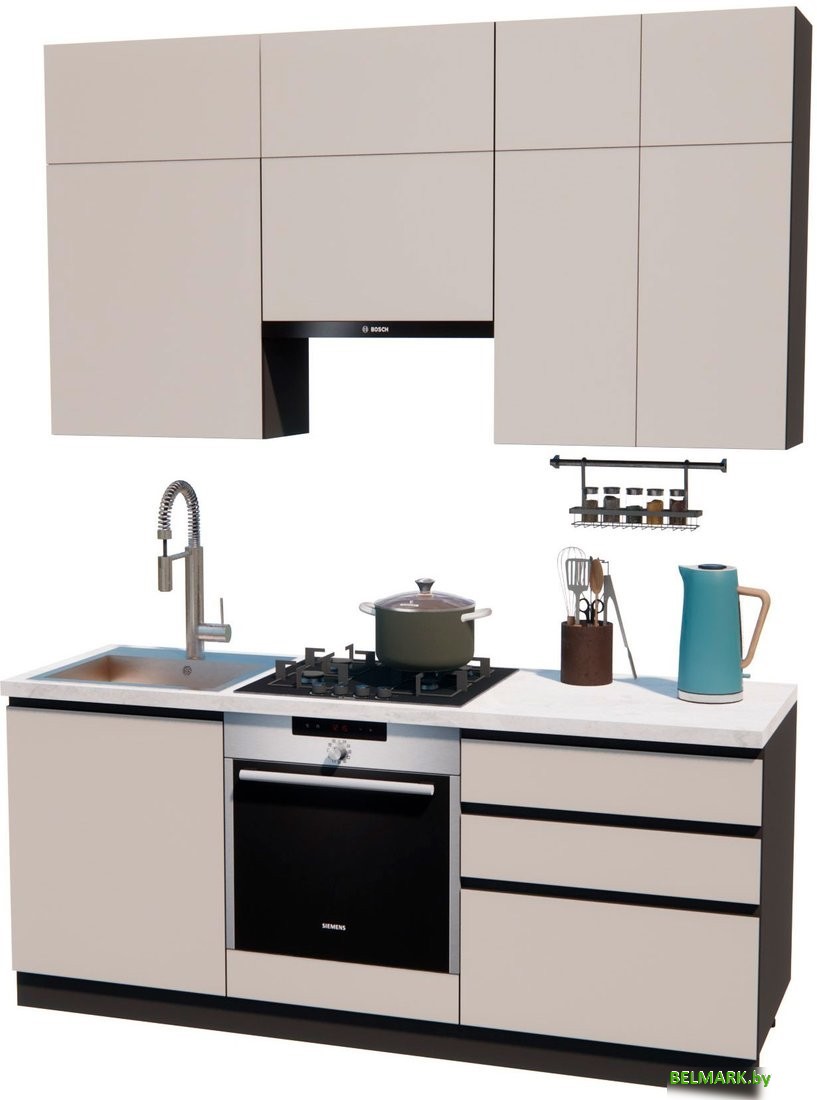 Готовая кухня ВерсоМебель Эко Премиум 1.9 (кашемир/ст. мрамор лацио) - фото