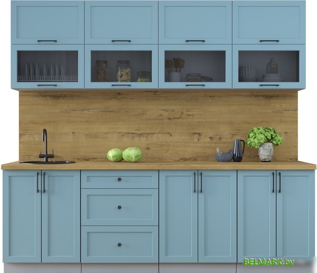 Готовая кухня Интерлиния Тренд 2.4Б (океан/океан/дуб бунратти) - фото