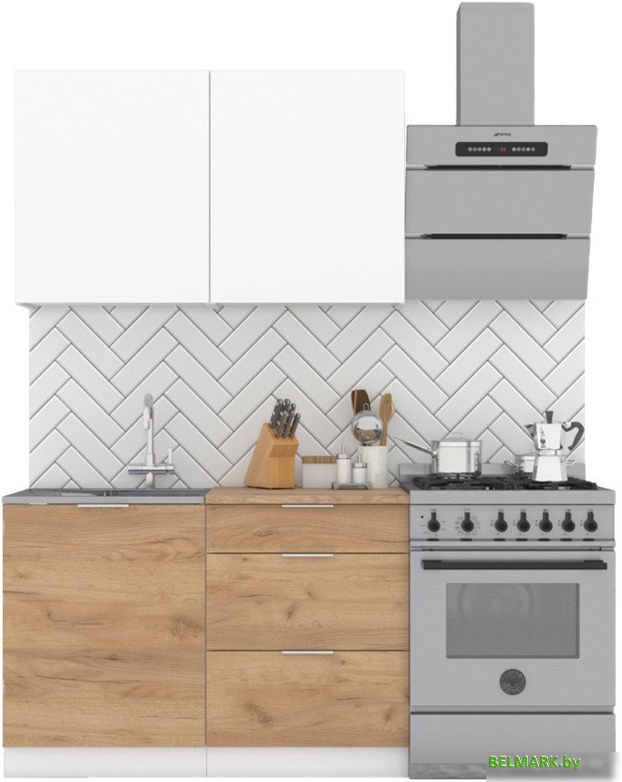 Готовая кухня Интермебель Микс Топ-1 1.2м (белый премиум/дуб крафт золотой/мрамор лацио белый) - фото