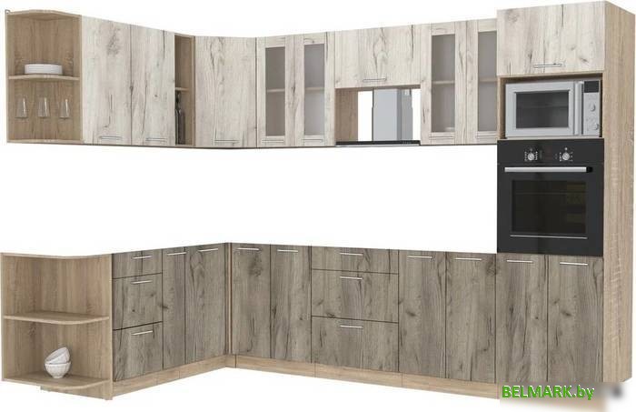 Готовая кухня Интерлиния Мила 1.88x3.0 левая без столешницы (дуб белый/дуб серый) - фото