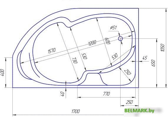 Ванна 1Марка Diana 170x105 (левая) - фото2