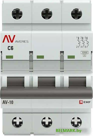 Выключатель автоматический EKF Averes AV-10 3P 6A (C) 10kA mcb10-3-06C-av - фото2