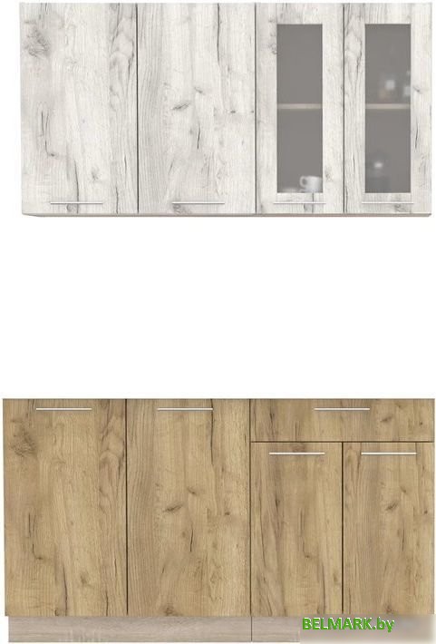 Готовая кухня Интерлиния Мила 14 без столешницы (дуб белый/дуб золотой) - фото